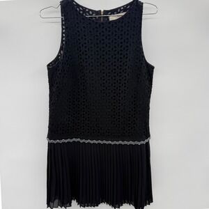 LOFT Black Eyelet Lace Bodice Pleated Waist Dress Whimsigoth Women's Size 6
